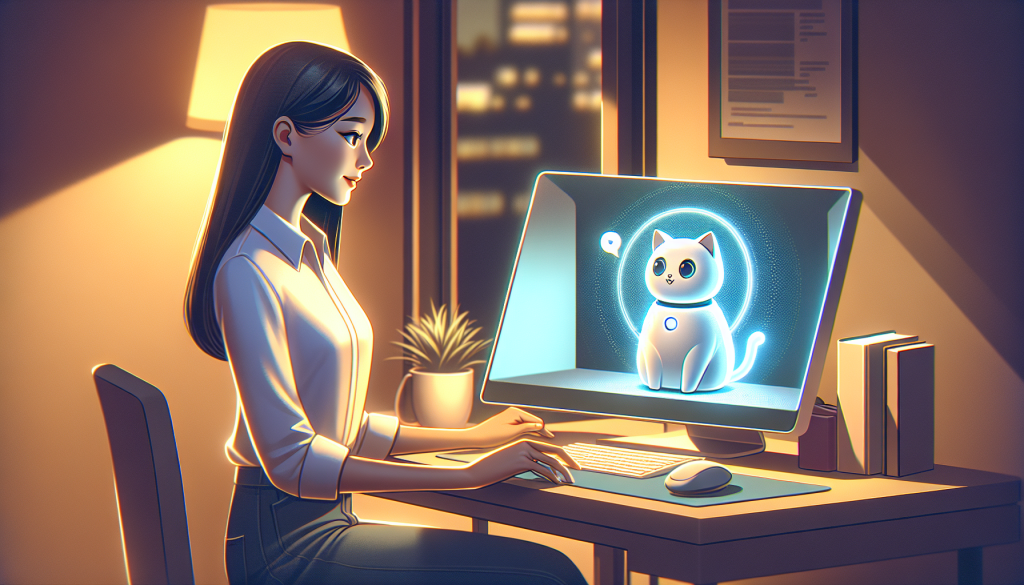 woman with her AI cat companion